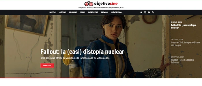 Captura del sitio web Objetivo Cine
